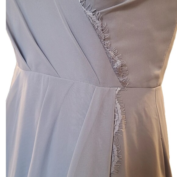 Azazie NWT Tegan Slate Blue Chiffon & Eyelash Lace Long A-line Gown, Size 4 - Picture 8 of 11